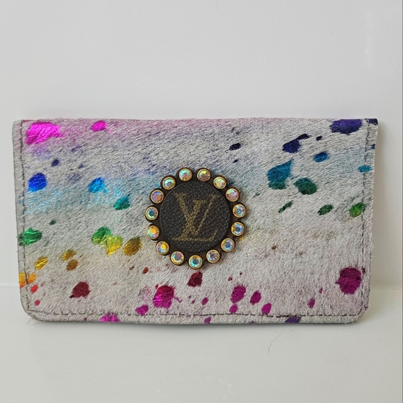 Keep it Gypsy Upcycled rainbow cowhide LV wallet /checkbook holder/ clutch - Picture 1 of 3